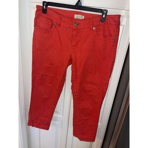 Seven 7 Coral Red Distressed Capri Ankle Jeans Womens Sz 14 Stretch